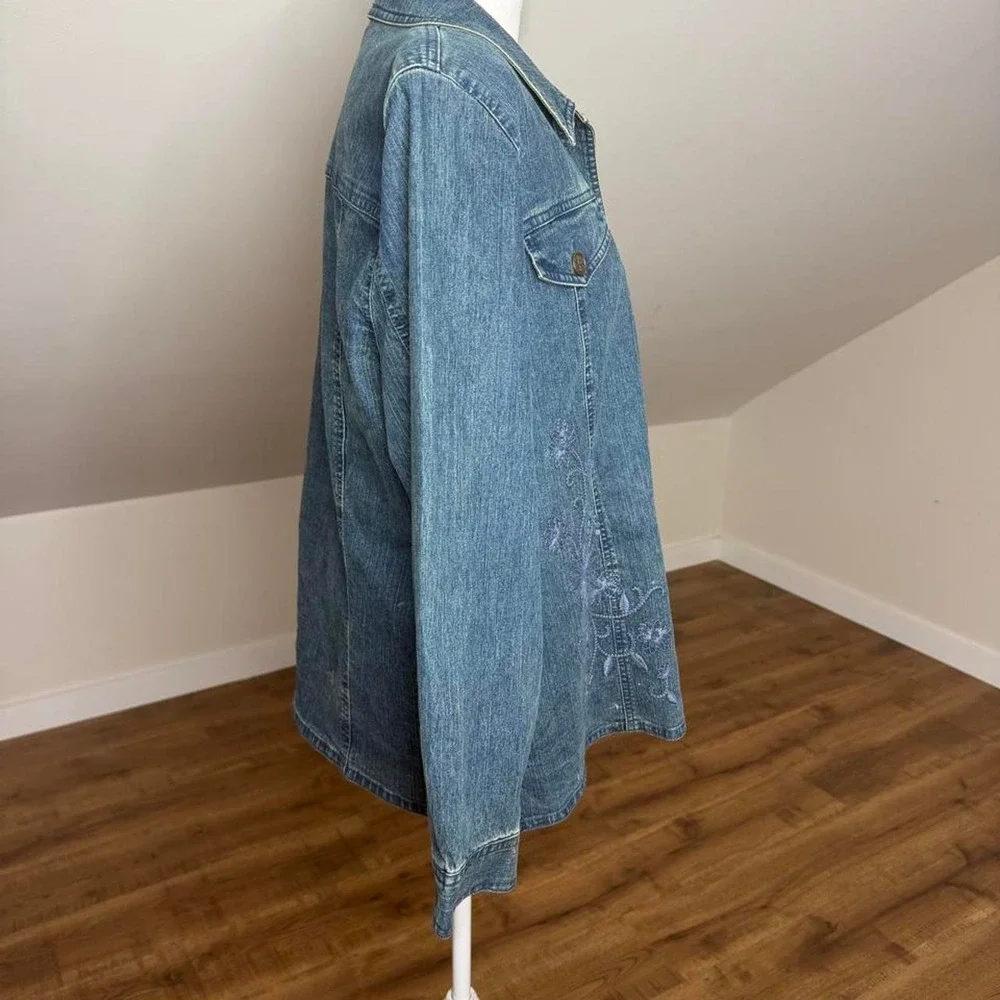 BOHO Alfred Dunner Boho Embroidered Denim Shacket Y2K Festival Size 12